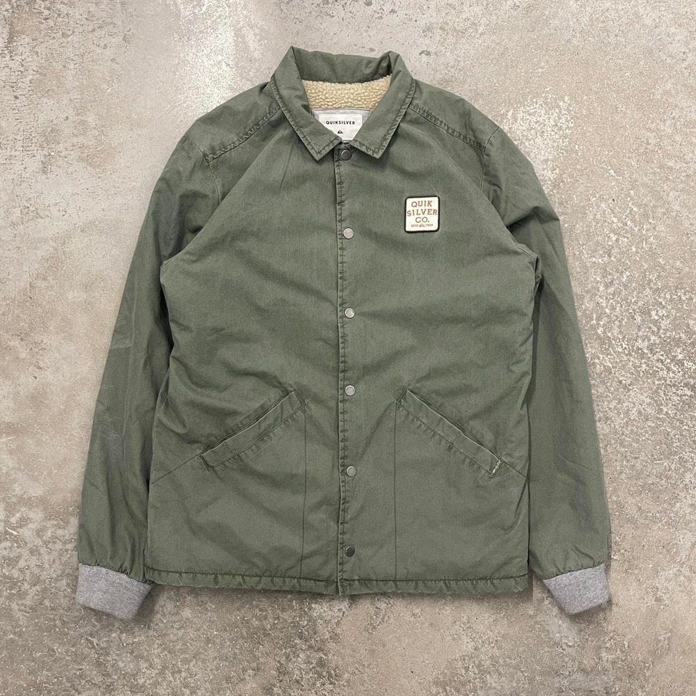 Quiksilver Mens Y2K Surf Style Fur Lined Snap Faded Olive Jacket Size S Fits M